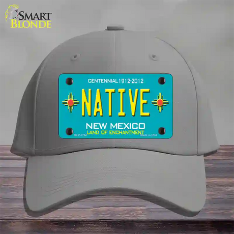 Native New Mexico Teal Novelty License Plate Hat Cotton / Gray