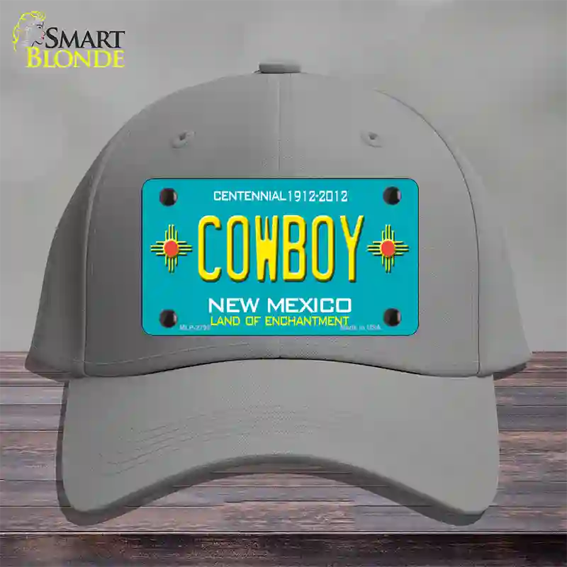 Cowboy New Mexico Teal Novelty License Plate Hat Cotton / Gray