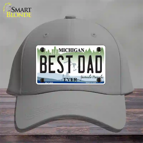 Best Dad Michigan State Novelty License Plate Hat Cotton / Gray