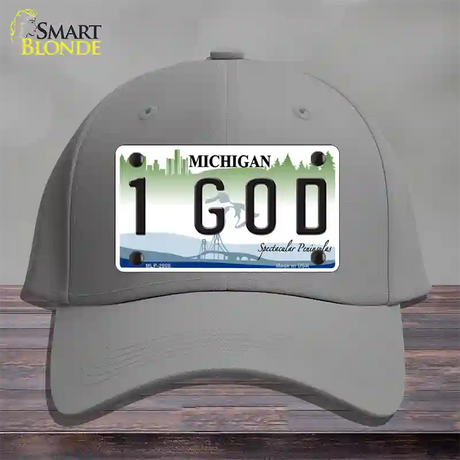 1 GOD Michigan State Novelty License Plate Hat Cotton / Gray