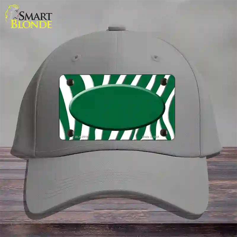 Green White Zebra Green Center Oval Novelty License Plate Hat Cotton / Gray