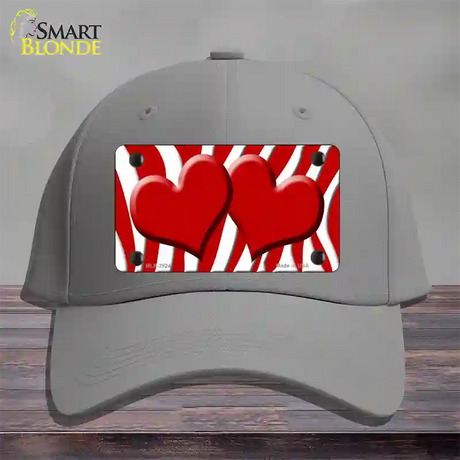 Red White Zebra Red Centered Hearts Novelty License Plate Hat Cotton / Gray