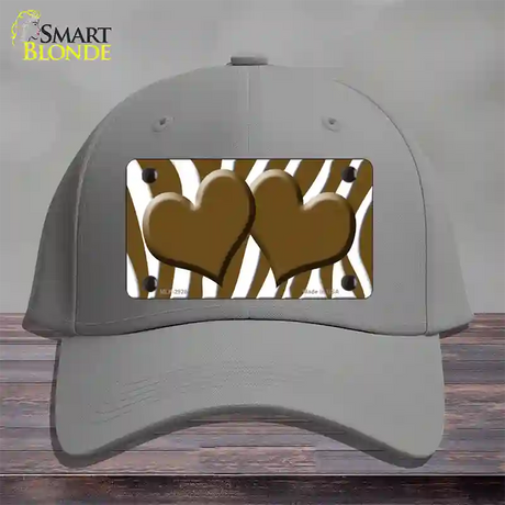 Brown White Zebra Brown Centered Hearts Novelty License Plate Hat Cotton / Gray