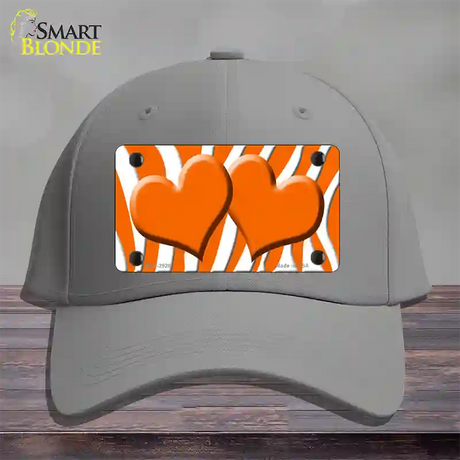 Orange White Zebra Orange Centered Hearts Novelty License Plate Hat Cotton / Gray