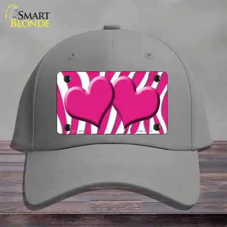 Pink White Zebra Pink Centered Hearts Novelty License Plate Hat Cotton / Gray