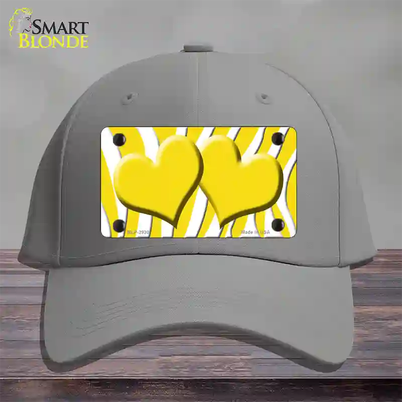 Yellow White Zebra Yellow Centered Hearts Novelty License Plate Hat Cotton / Gray