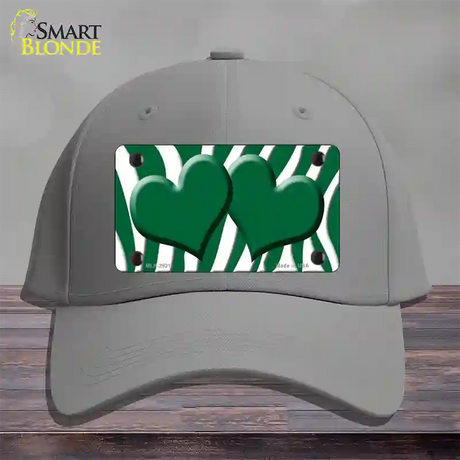 Green White Zebra Green Centered Hearts Novelty License Plate Hat Cotton / Gray