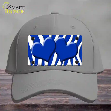 Blue White Zebra Blue Centered Hearts Novelty License Plate Hat Cotton / Gray