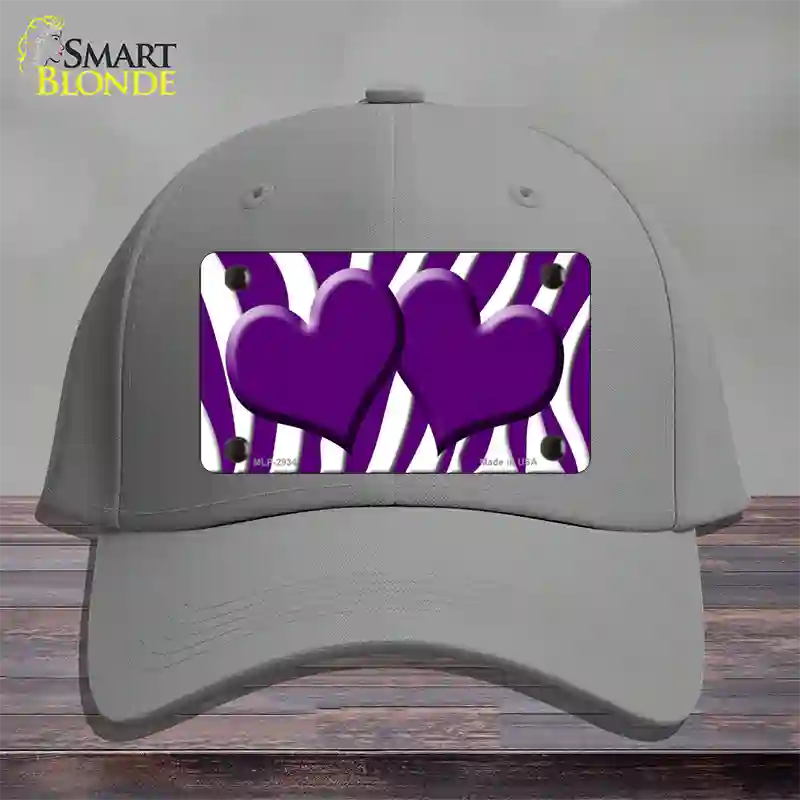 Purple White Zebra Purple Centered Hearts Novelty License Plate Hat Cotton / Gray