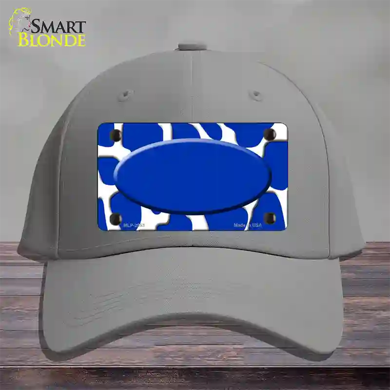 Blue White Giraffe Blue Center Oval Novelty License Plate Hat Cotton / Gray