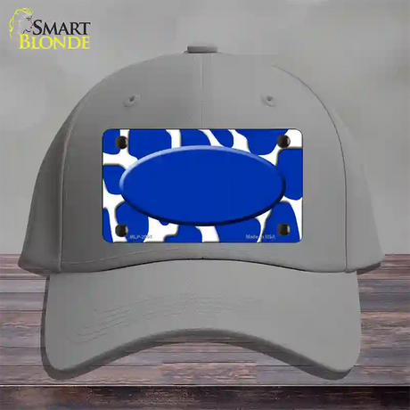 Blue White Giraffe Blue Center Oval Novelty License Plate Hat Cotton / Gray