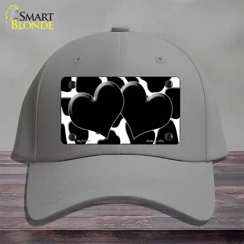 Black White Giraffe Black Centered Hearts Novelty License Plate Hat Cotton / Gray