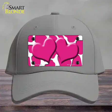 Pink White Giraffe Pink Centered Hearts Novelty License Plate Hat Cotton / Gray