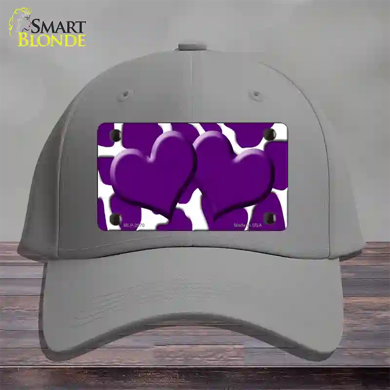 Purple White Giraffe Purple Centered Hearts Novelty License Plate Hat Cotton / Gray