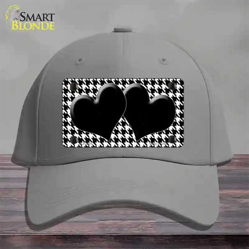 White Black Houndstooth Black Center Hearts Novelty License Plate Hat Cotton / Gray