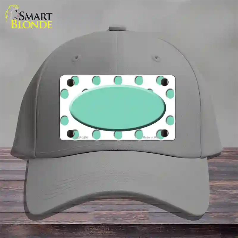 Mint White Polka Dot Teal Center Oval Novelty License Plate Hat Cotton / Gray