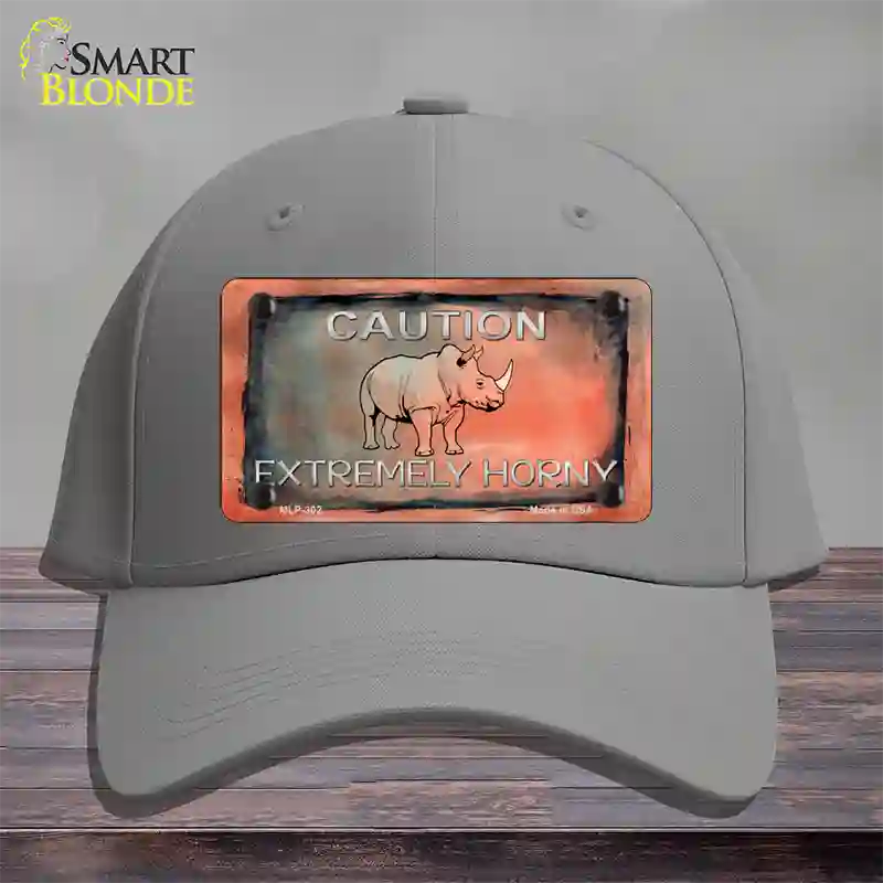 Caution Extremely Horny Novelty License Plate Hat Cotton / Gray