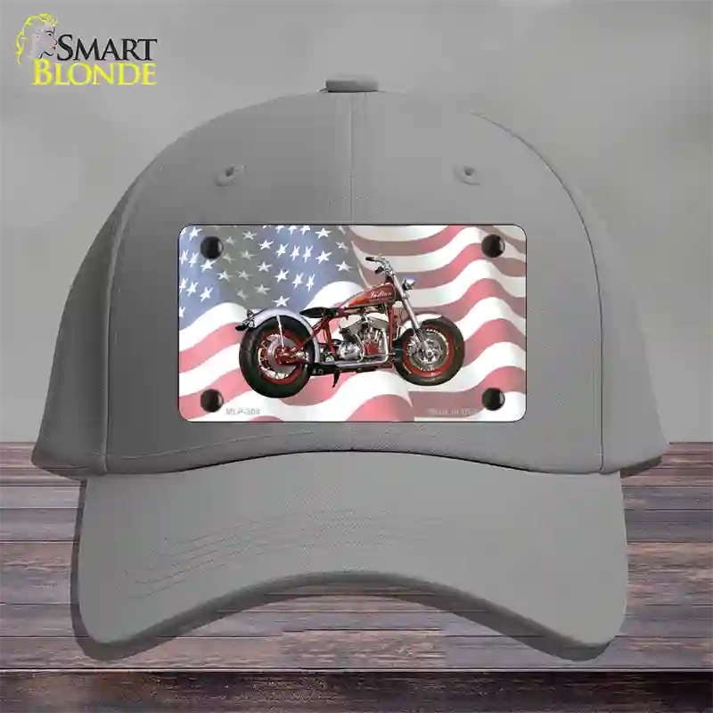 Indian Motorcycle American Flag Novelty License Plate Hat Cotton / Gray