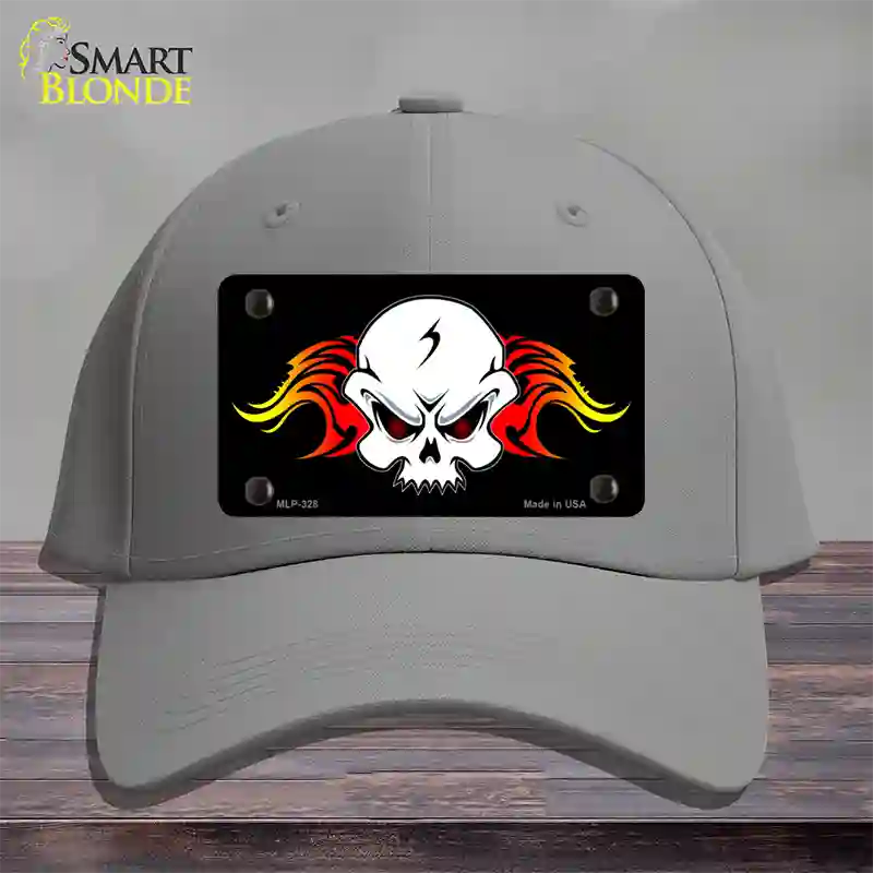 Skull Flame Novelty License Plate Hat Cotton / Gray