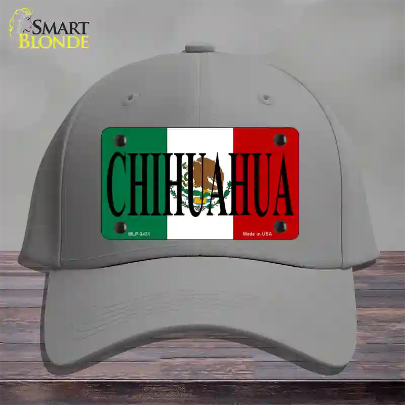 Chihuahua Mexico Flag Novelty License Plate Hat Cotton / Gray