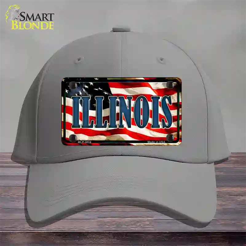 Illinois USA Novelty License Plate Hat Cotton / Gray