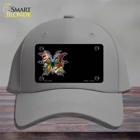 Butterfly Offset Novelty License Plate Hat Cotton / Gray