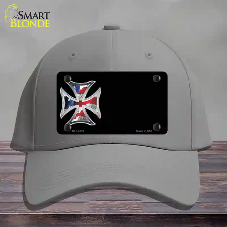 American Flag Maltese Cross Offset Novelty License Plate Hat Cotton / Gray