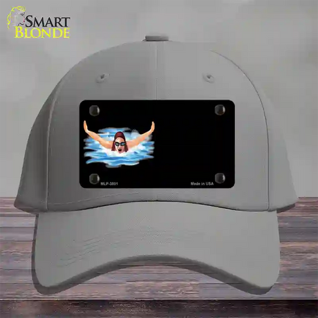 Female Swimmer Offset Novelty License Plate Hat Cotton / Gray