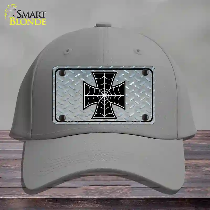 Maltese Cross Spider Web Novelty License Plate Hat Cotton / Gray