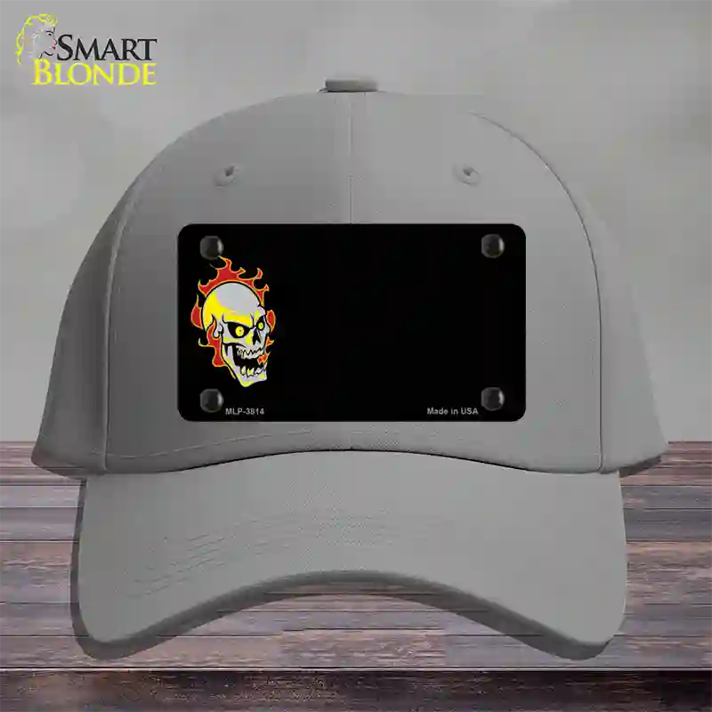 Flaming Skull Offset Novelty License Plate Hat Cotton / Gray