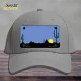 Southwest Cactus Sunrise Blue Novelty License Plate Hat Cotton / Gray