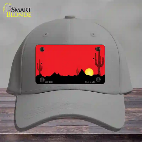 Southwest Cactus Sunrise Red Novelty License Plate Hat Cotton / Gray