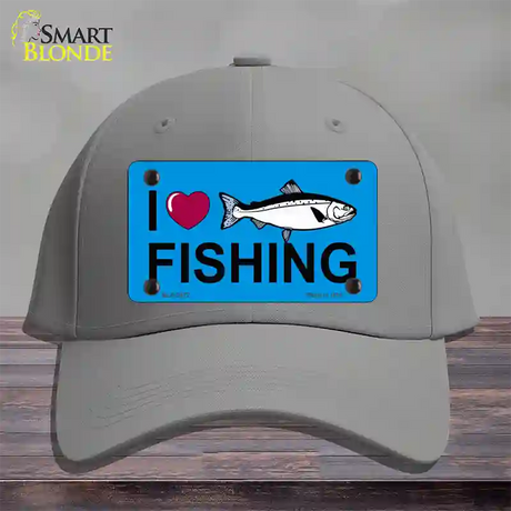 I Love Fishing Novelty License Plate Hat Cotton / Gray