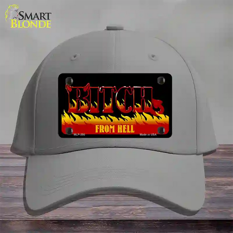 Bitch From Hell Flames Novelty License Plate Hat Cotton / Gray