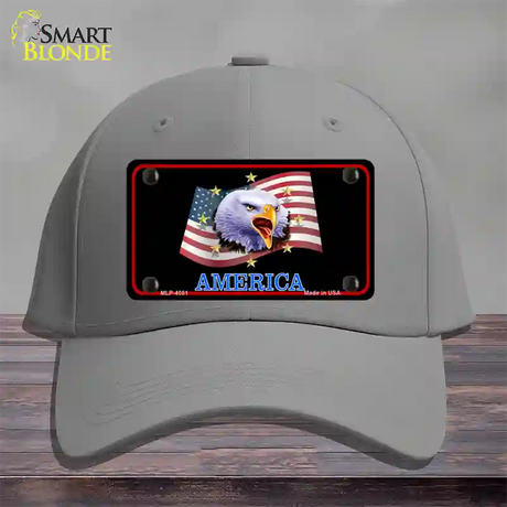 Waving Flag Bald Eagle Black Novelty License Plate Hat Cotton / Gray