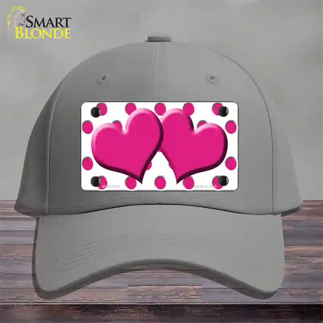 Hot Pink White Polka Dot Hot Pink Centered Hearts Novelty License Plate Hat Cotton / Gray