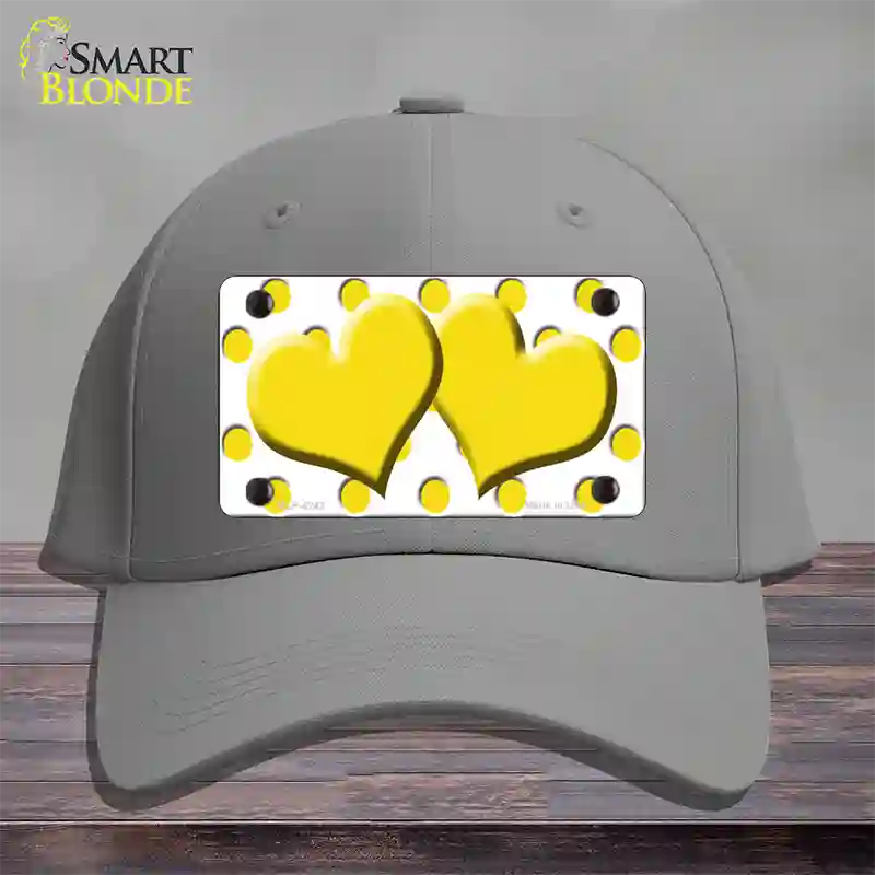 Yellow White Polka Dot Yellow Centered Hearts Novelty License Plate Hat Cotton / Gray