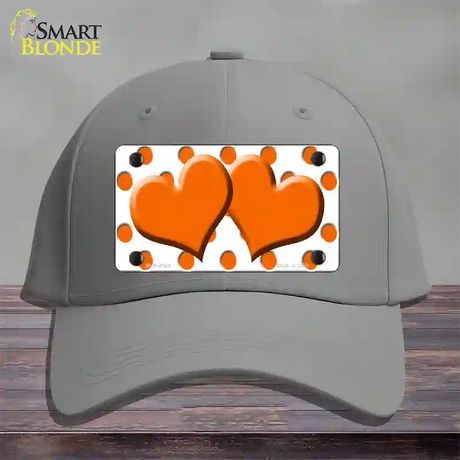 Orange White Polka Dot Orange Centered Hearts Novelty License Plate Hat Cotton / Gray