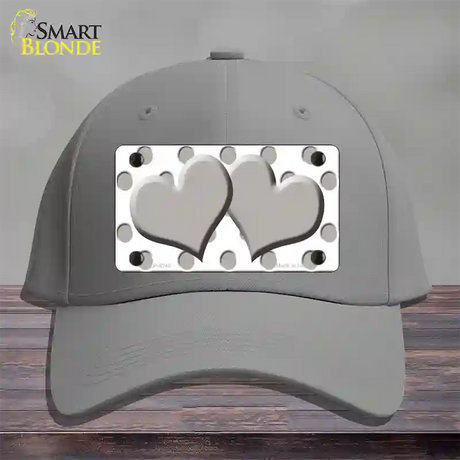 Grey White Polka Dot Grey Centered Hearts Novelty License Plate Hat Cotton / Gray