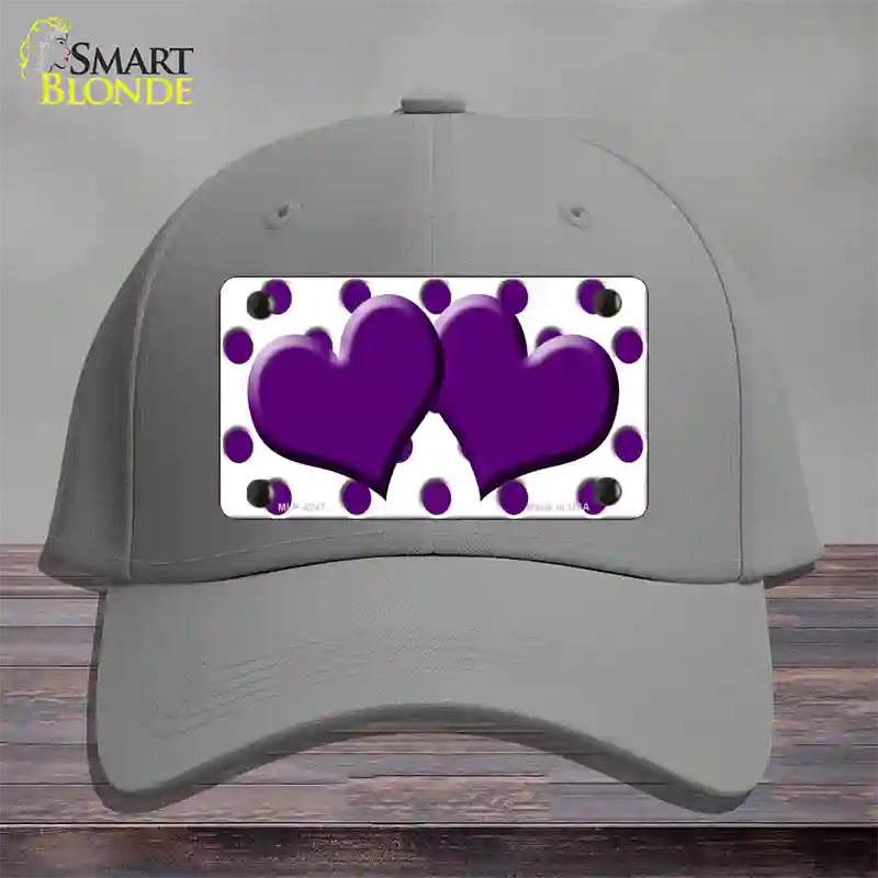 Purple White Polka Dot Purple Centered Hearts Novelty License Plate Hat Cotton / Gray