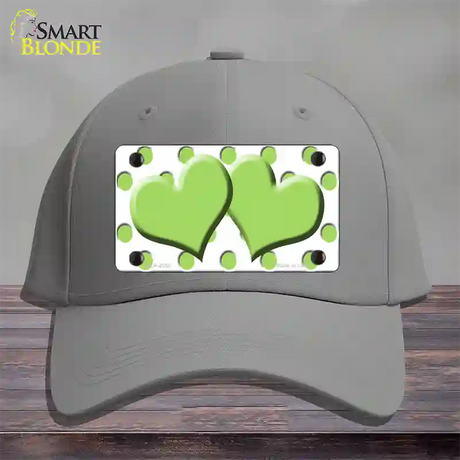 Lime Green White Polka Dot Lime Green Centered Hearts Novelty License Plate Hat Cotton / Gray