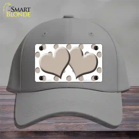 Tan White Polka Dot Tan Centered Hearts Novelty License Plate Hat Cotton / Gray