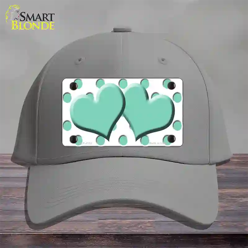 Mint White Polka Dot Mint Centered Hearts Novelty License Plate Hat Cotton / Gray