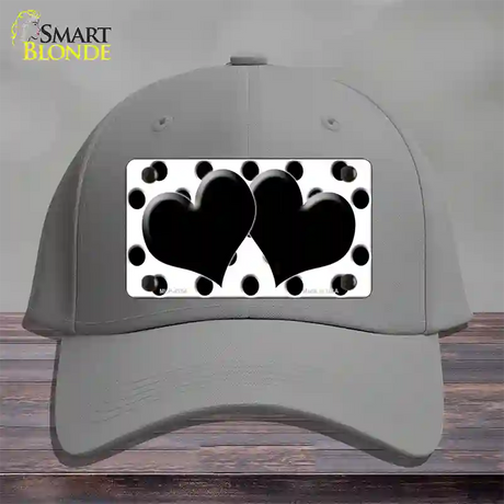 Black White Polka Dot Black Centered Hearts Novelty License Plate Hat Cotton / Gray