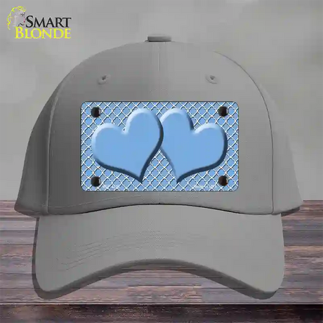 Light Blue White Quatrefoil Light Blue Center Hearts Novelty License Plate Hat Cotton / Gray
