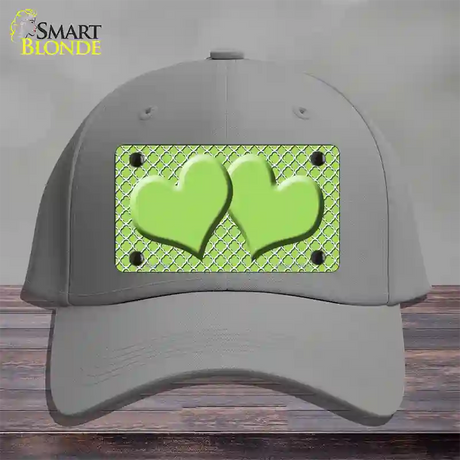 Lime Green White Quatrefoil Lime Green Center Hearts Novelty License Plate Hat Cotton / Gray