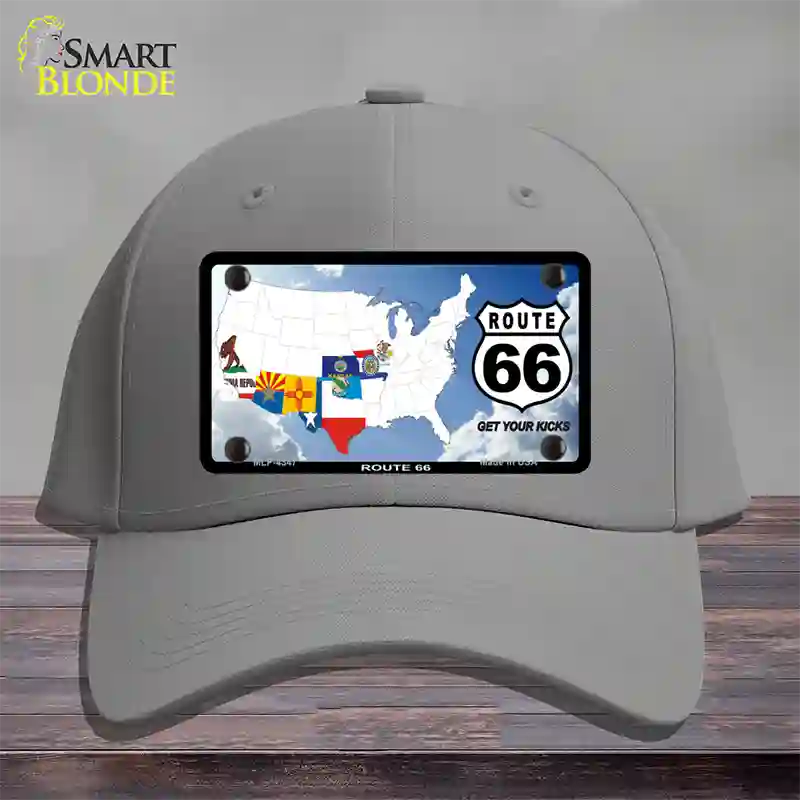 Route 66 8 Flags Clouds Novelty License Plate Hat Cotton / Gray