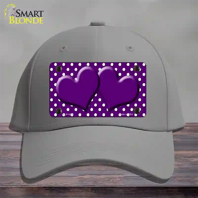 Purple White Polka Dot Center Hearts Novelty License Plate Hat Cotton / Gray