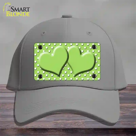 Lime Green White Polka Dot Center Hearts Novelty License Plate Hat Cotton / Gray
