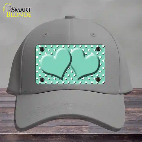 Mint White Polka Dot Center Hearts Novelty License Plate Hat Cotton / Gray